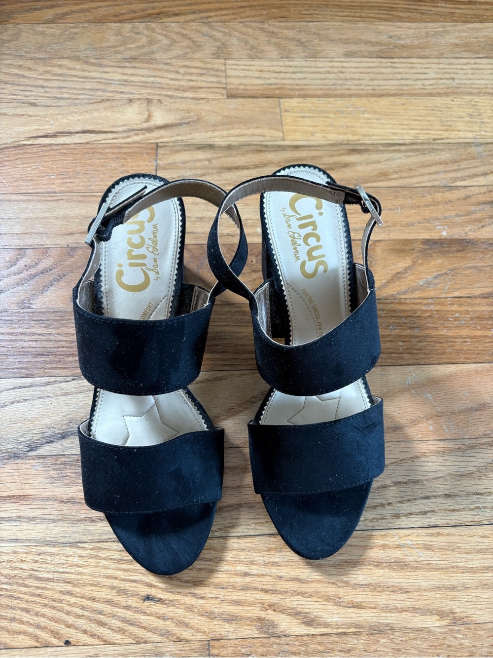 Sam Edelman Black Suede Double-Band Block Heel Sandals